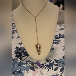 Interchangeable Crystal Pendulum Pendant Necklace – Gold Tone Cage Locket – Boho